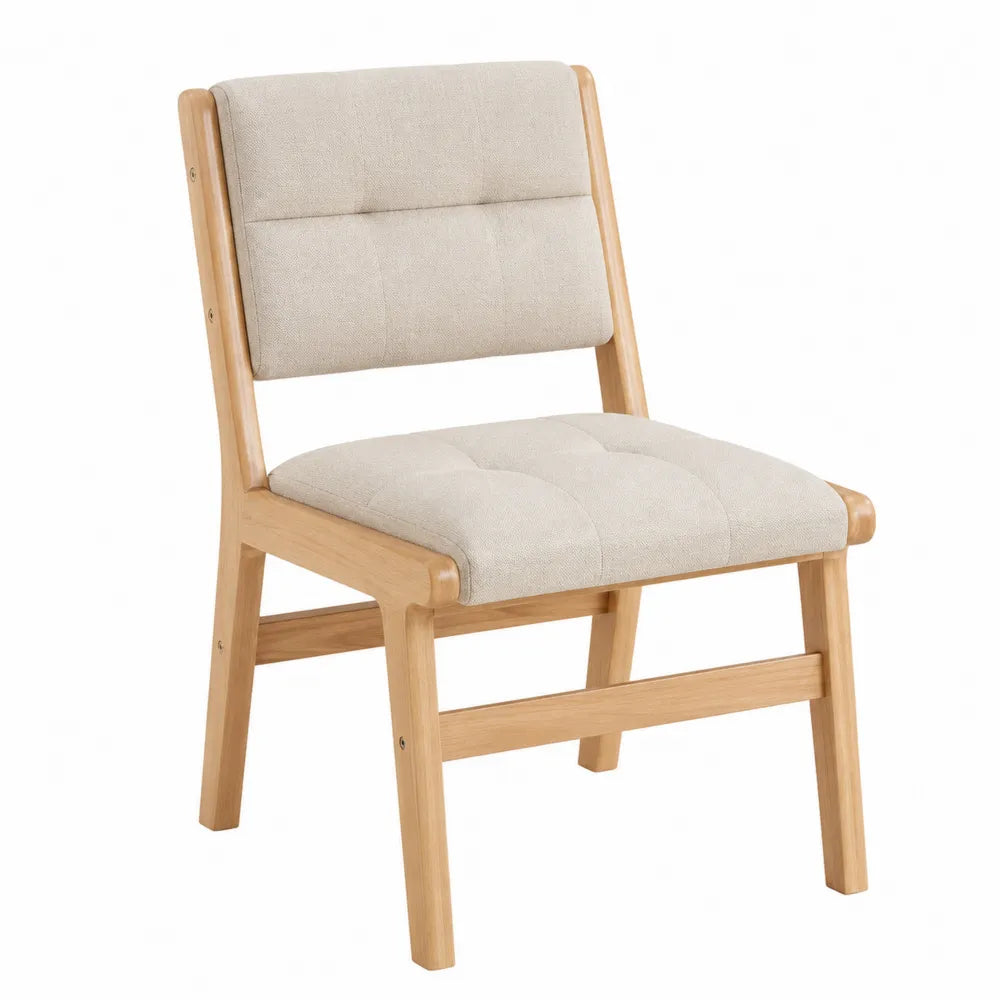 Krzesło jadalniane drewniane z tkaniną lnianą, beżowe