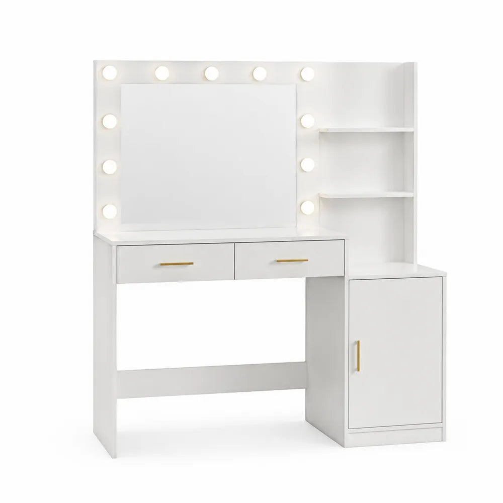 Toaletka z lustrem LED biała MDF 140x40x145 cm