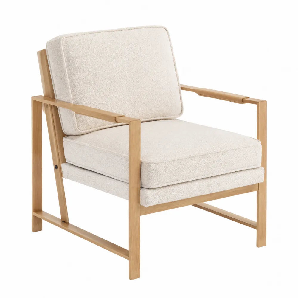 Fotel drewniana rama poliester kremowy 75x85x80 cm