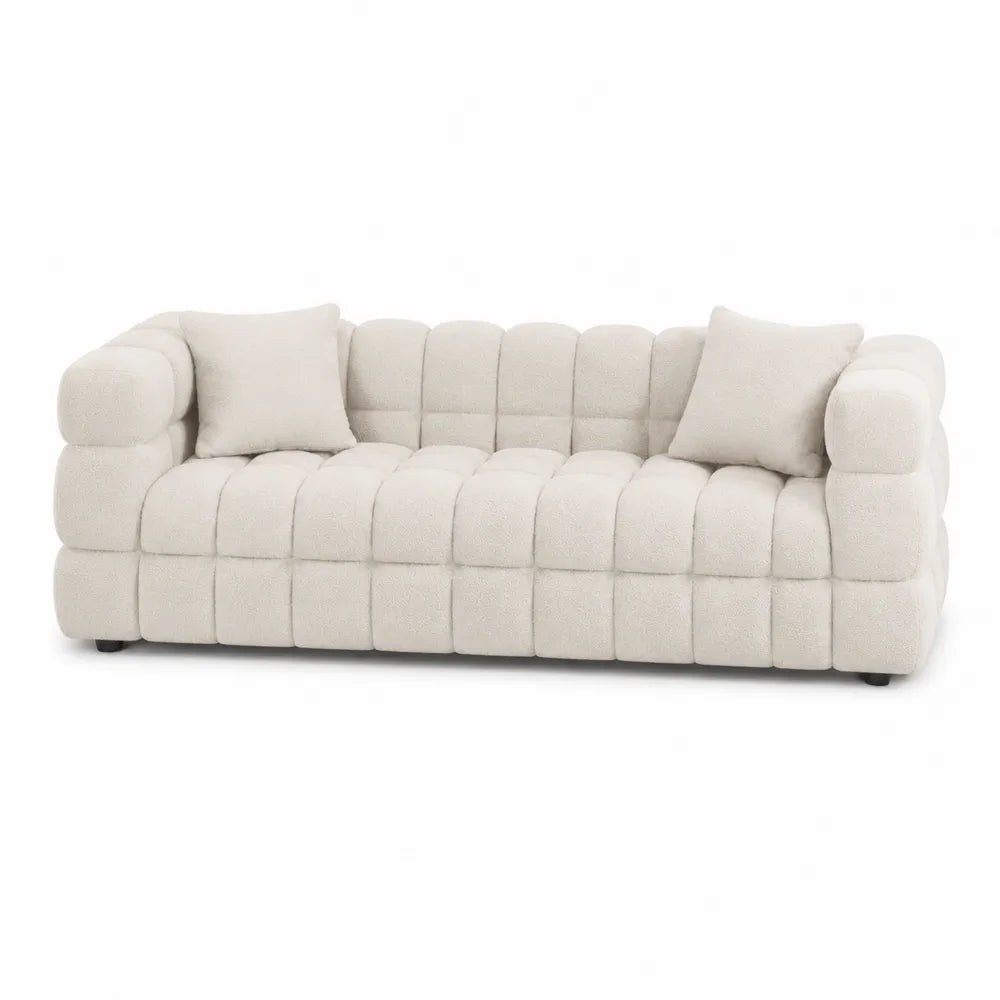 Kremowa Sofa 3-osobowa z Tkaniny Boucle, 220 cm