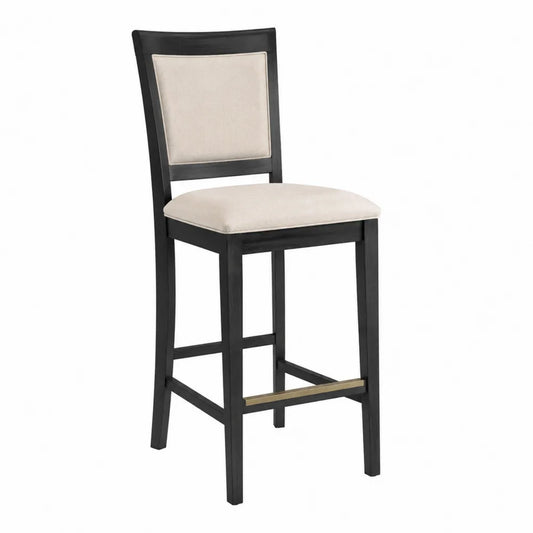 Stołek barowy drewniany z beżowym obiciem 78 cm