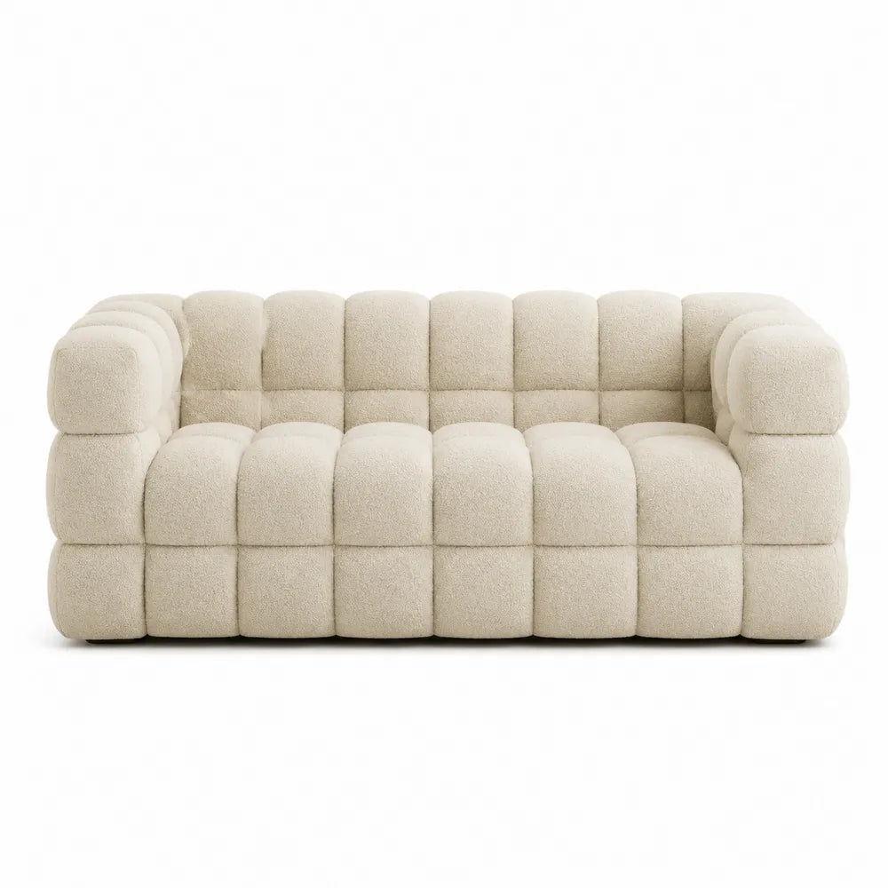 Sofa trzyosobowa z tkaniny bouclé beżowa 200 cm