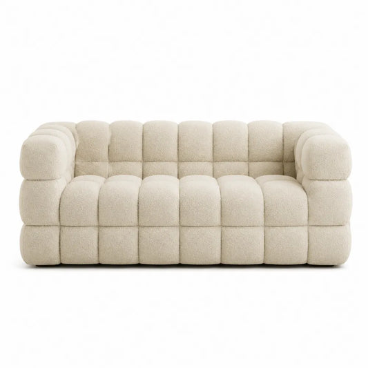 Sofa trzyosobowa z tkaniny bouclé beżowa 200 cm