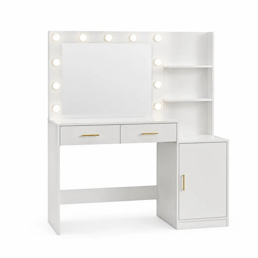 Toaletka z lustrem LED biała MDF 140x40x145 cm