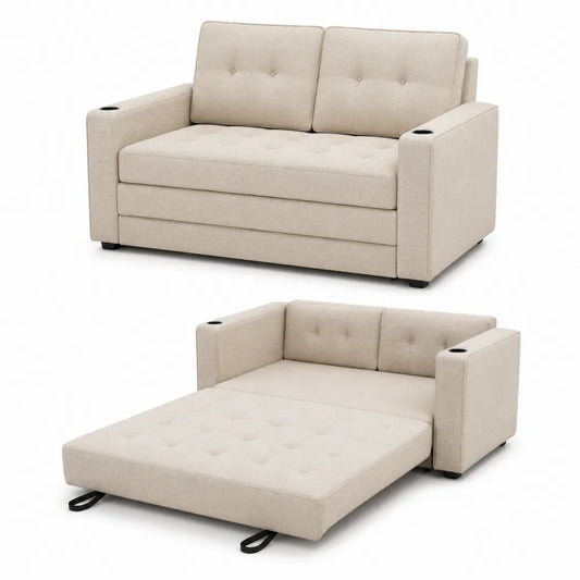 Rozkładana sofa materiałowa beżowa 200x150 cm