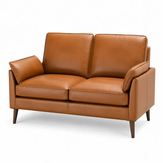 Sofa dwuosobowa skórzana z drewnianymi nogami 140 cm