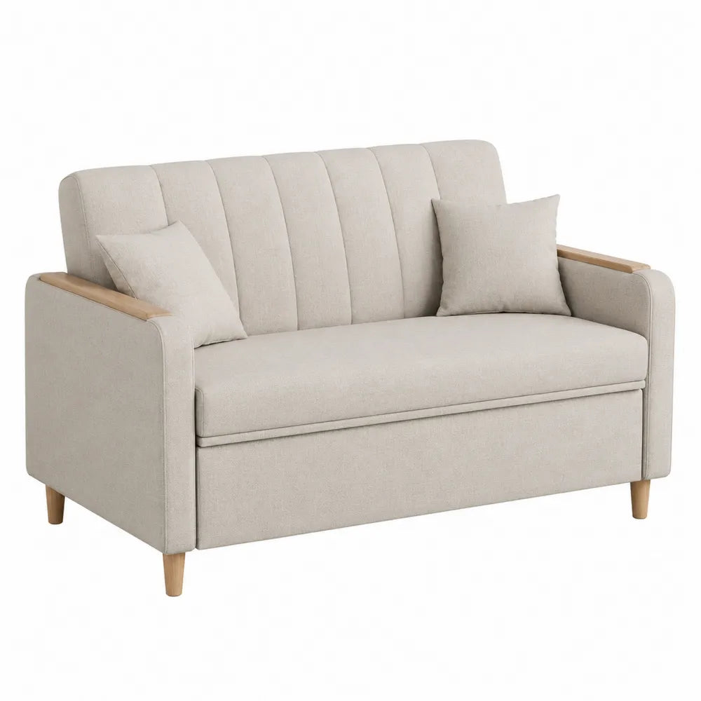 Sofa dwuosobowa z tkaniny i drewna bukowego 150x85 cm