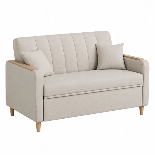 Sofa dwuosobowa z tkaniny i drewna bukowego 150x85 cm