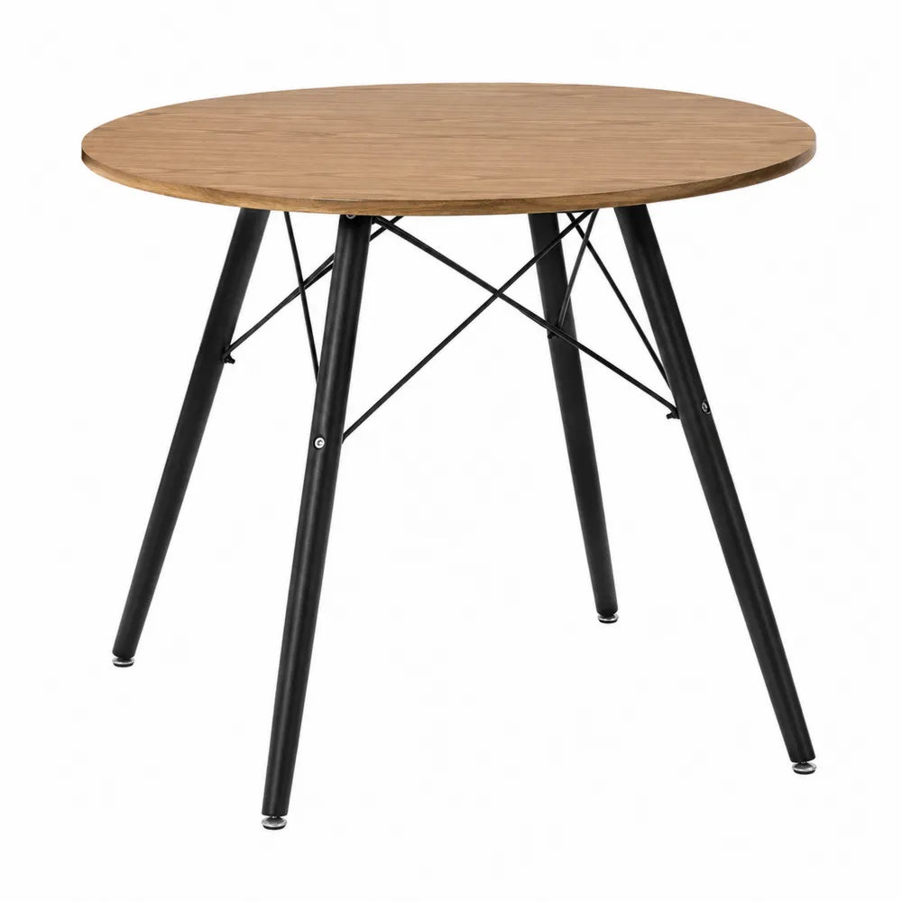 Okrągły stół jadalniany brązowy drewno metal 90 cm